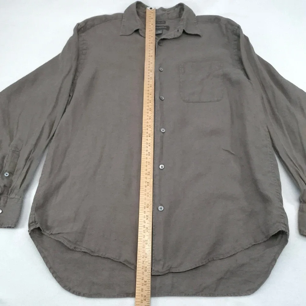 Banana Republic Shirt Irish Linen Brown Medium Mens Long Sleeve Coastal Safari M